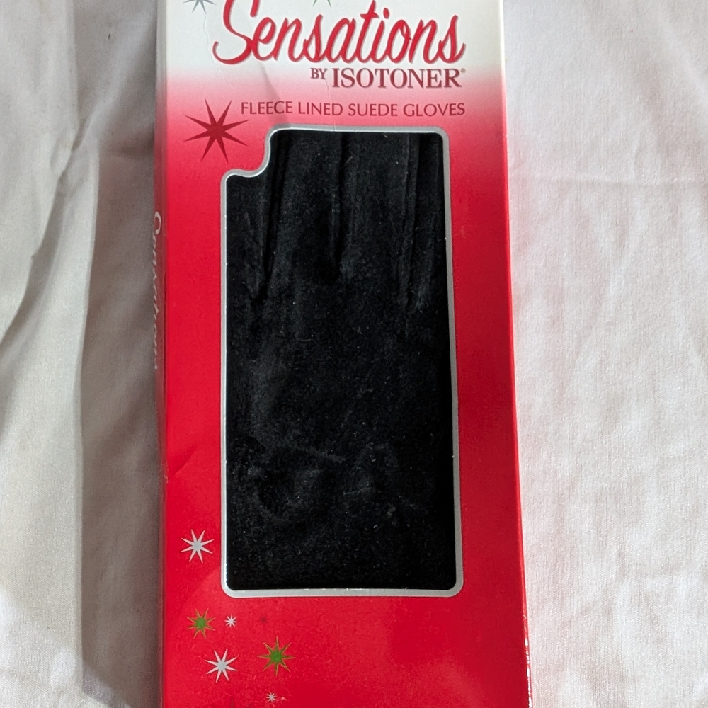 Isotoner Black Fleece Lined Suede Gloves